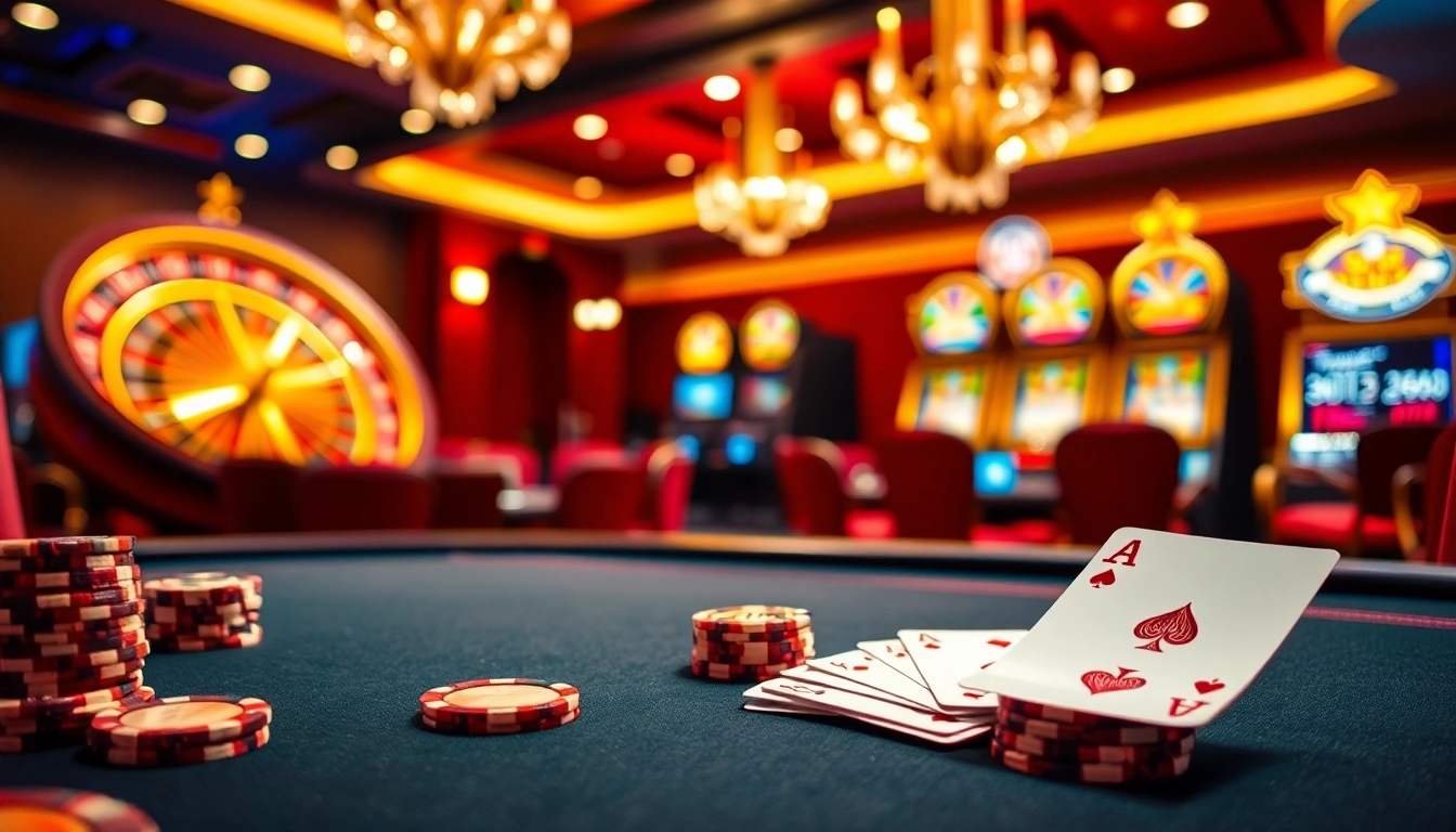 KJC.Marketing showcases a glamorous poker scene with vibrant chips and cards for gamblers.