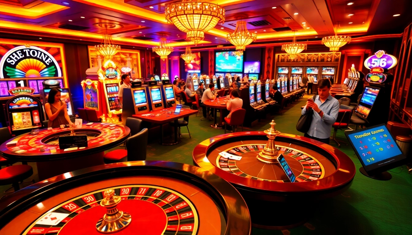 Experience high-stakes action at the SKY88 club with vibrant casino tables and gaming excitement.