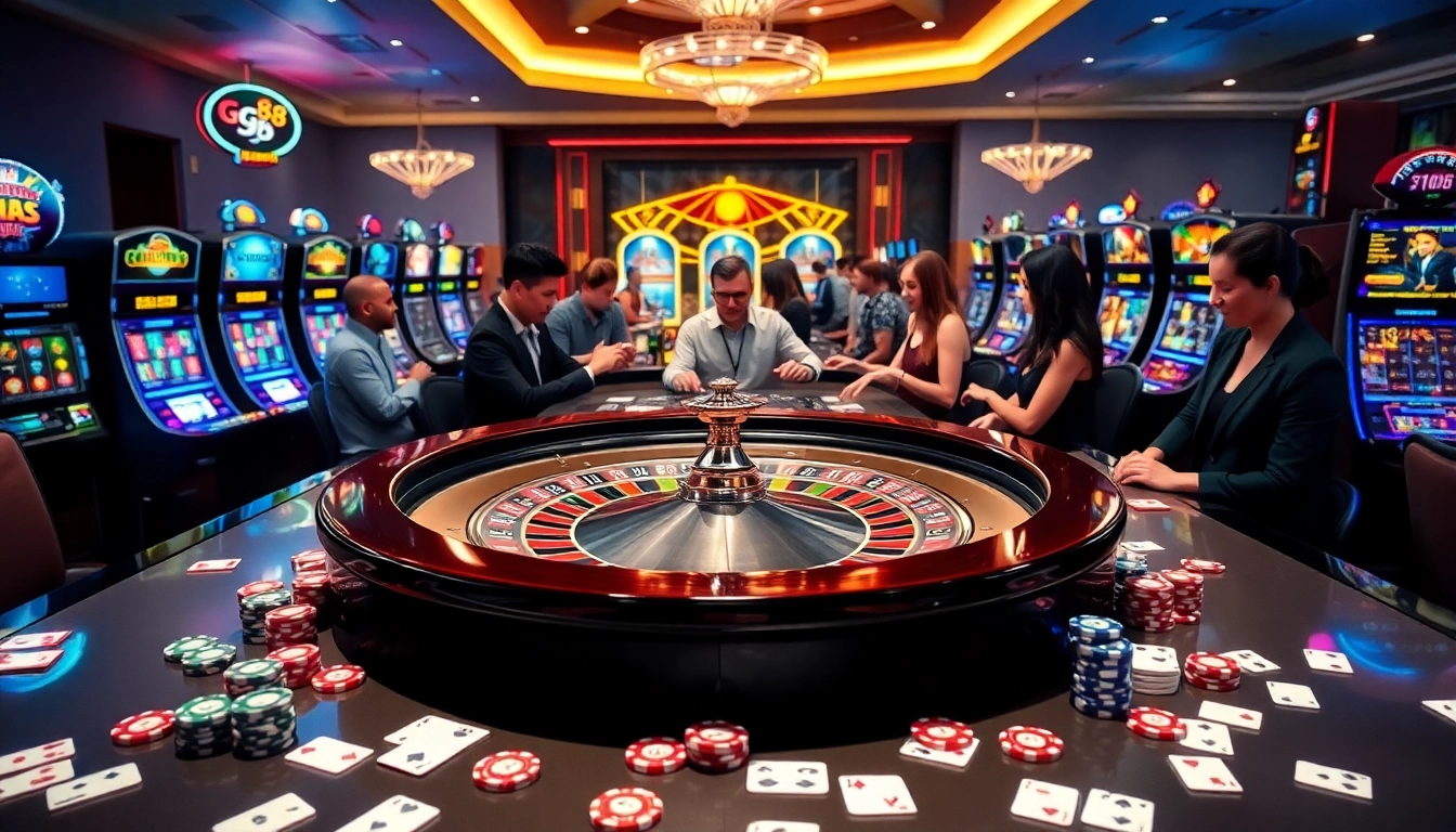 Join the excitement at GG88's thrilling casino games with vibrant roulette and lively atmosphere.