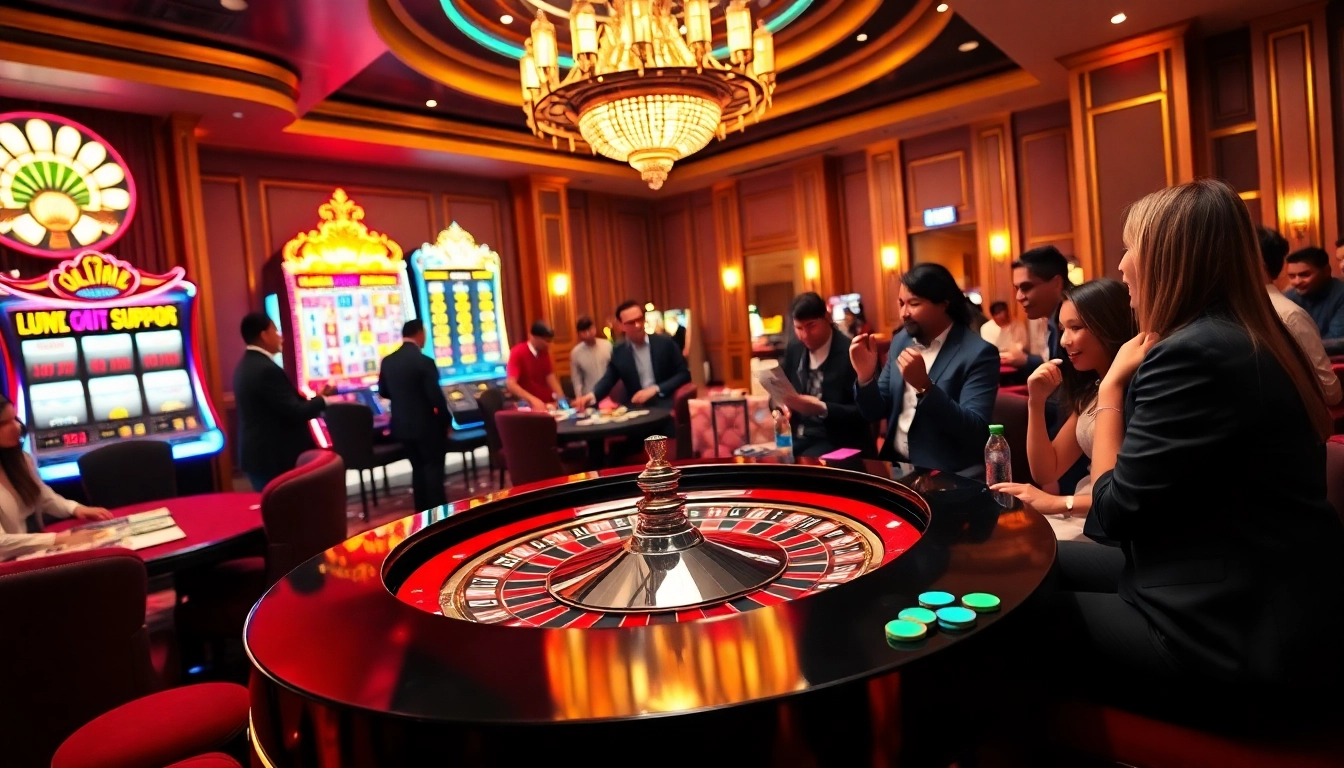 Experience the thrill of gambling at https://lu88.us.org/ with vibrant casino games and players enjoying their luck.