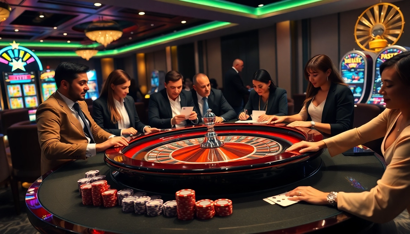 Experience thrilling gambling atmosphere at https://kjc.pizza/, featuring roulette and elegant players.