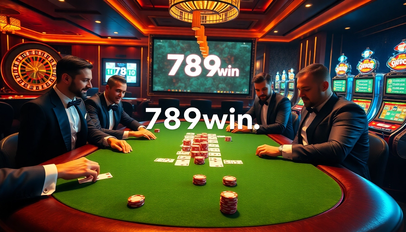 Players engaging at a high-stakes poker table showcasing the thrills of 789win online casino.