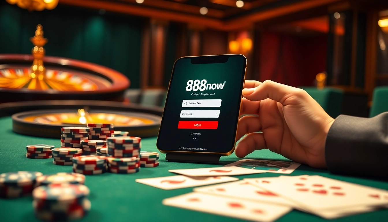 Engaging in 888now đăng nhập on a luxury casino table with cards and chips.