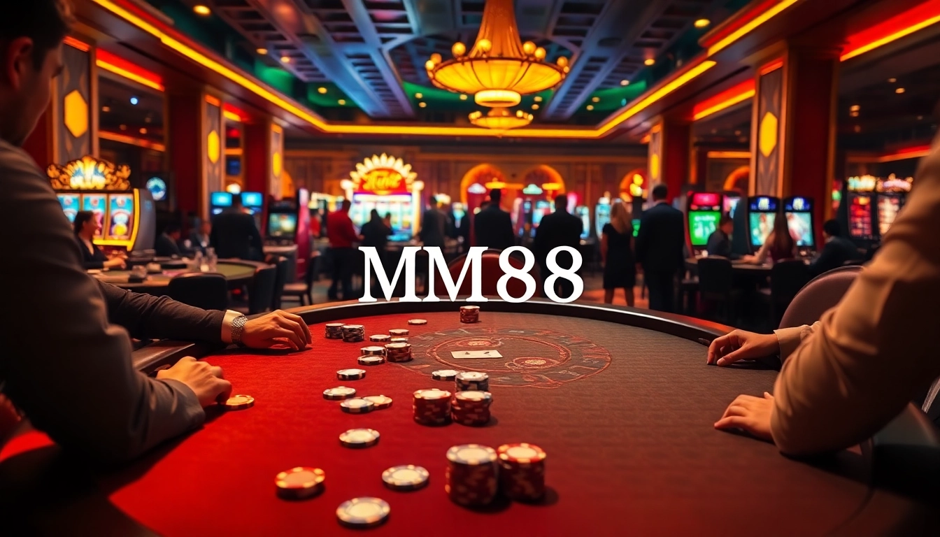 MM88 poker game in a luxurious casino setting, highlighting thrilling betting action.
