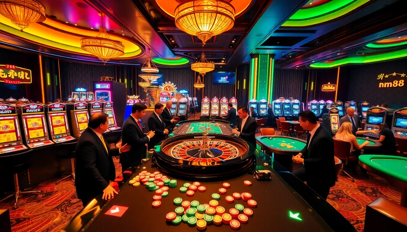 Players enjoying a thrilling game at Nhà Cái mm88 casino, showcasing exciting roulette and slot experiences.