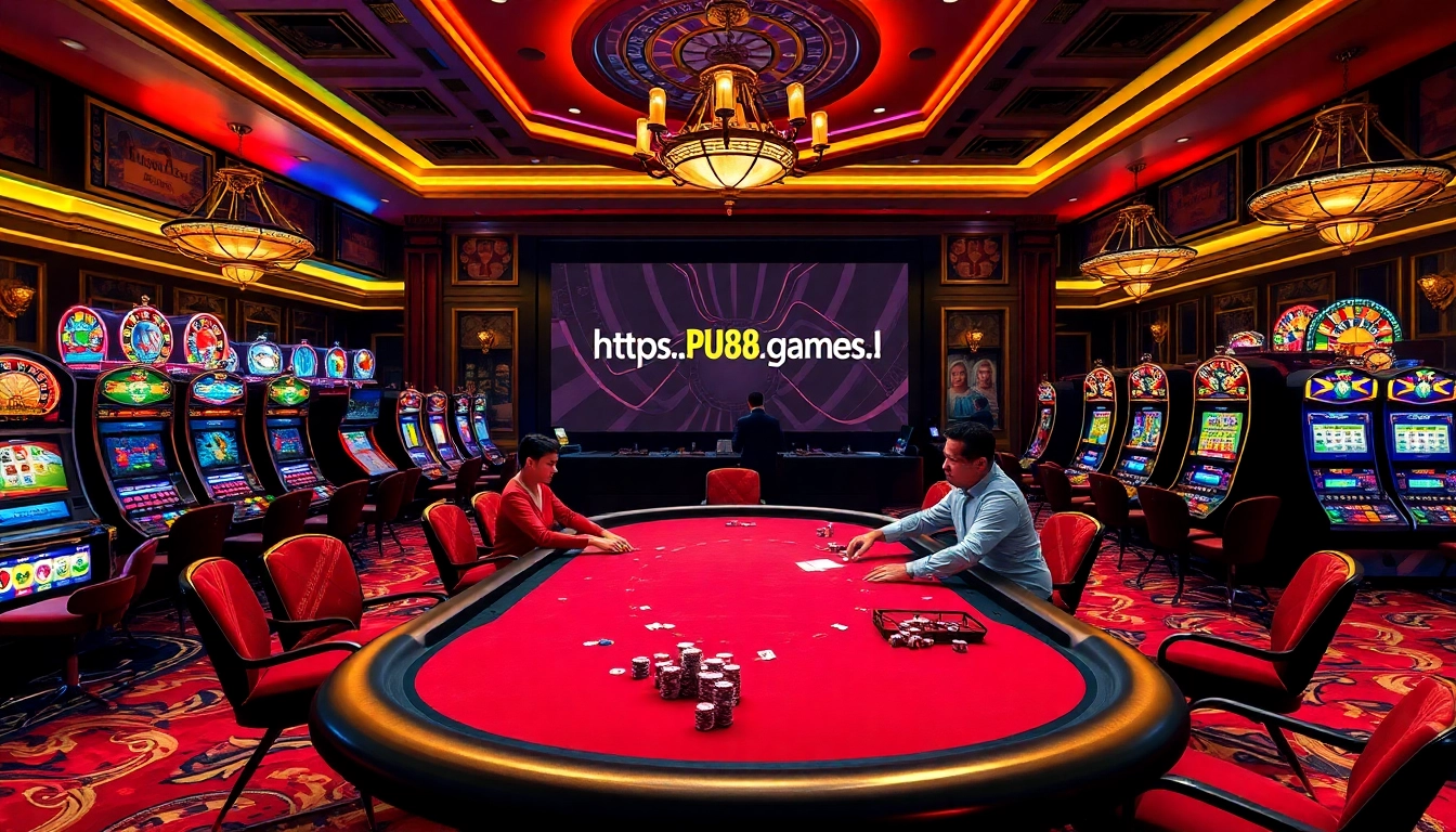 Experience thrilling gameplay at https://pu88.games/ with vibrant casino tables and engaging players, embodying luxury and excitement.