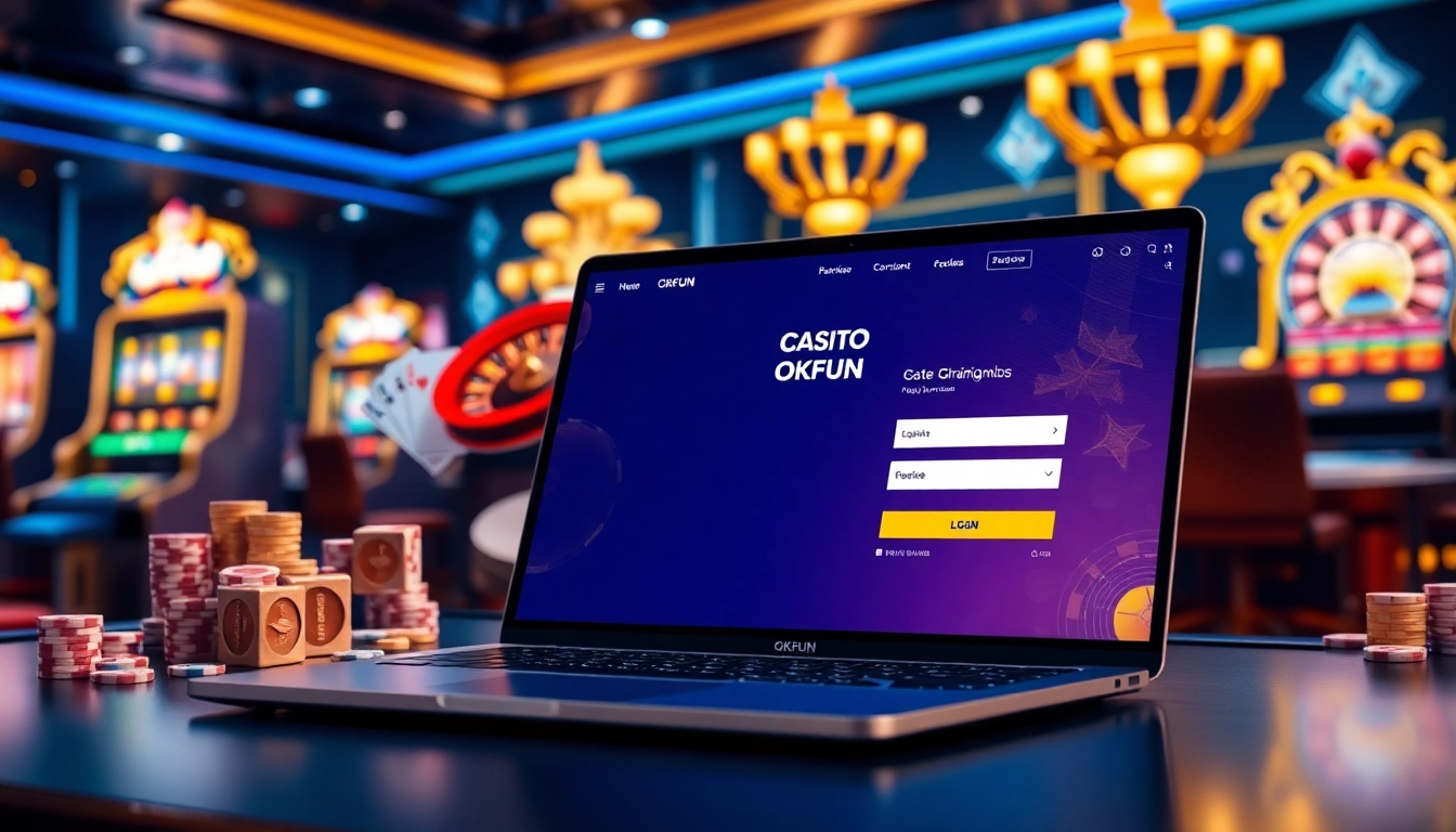Engaging online gambling atmosphere showcasing OKFUN đăng nhập with luxury casino elements.