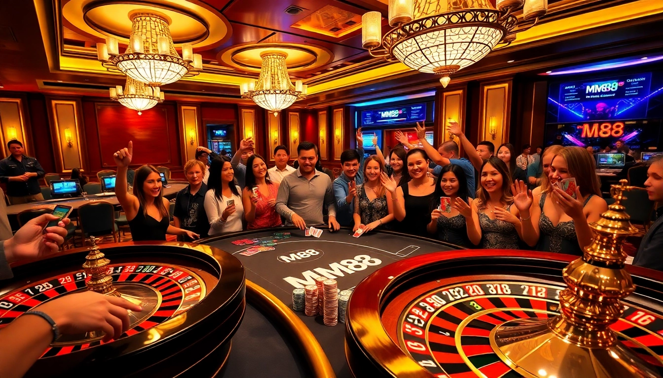 Experience excitement at MM88 online casino with players enjoying poker and roulette.