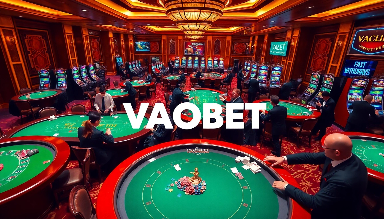Experience the thrill of gambling with VAOBET in a vibrant casino setting featuring live dealers and exciting games.