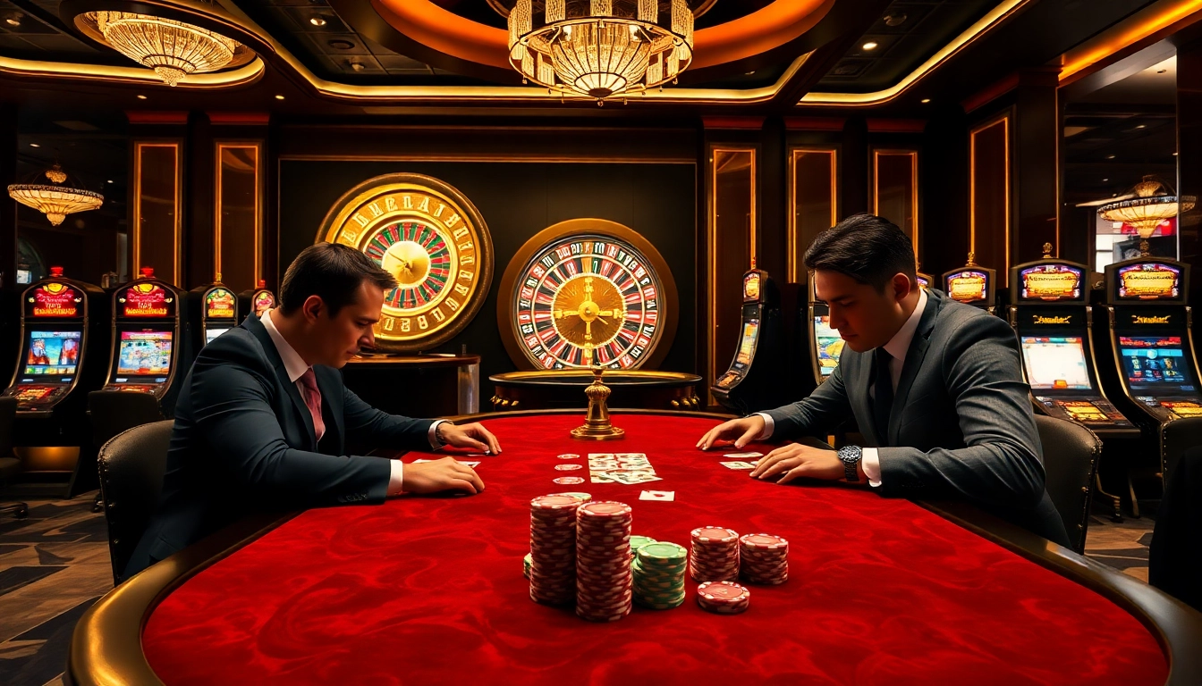 Players experience high-stakes poker excitement at 99win casino, showcasing vibrant chips and elegant tables.