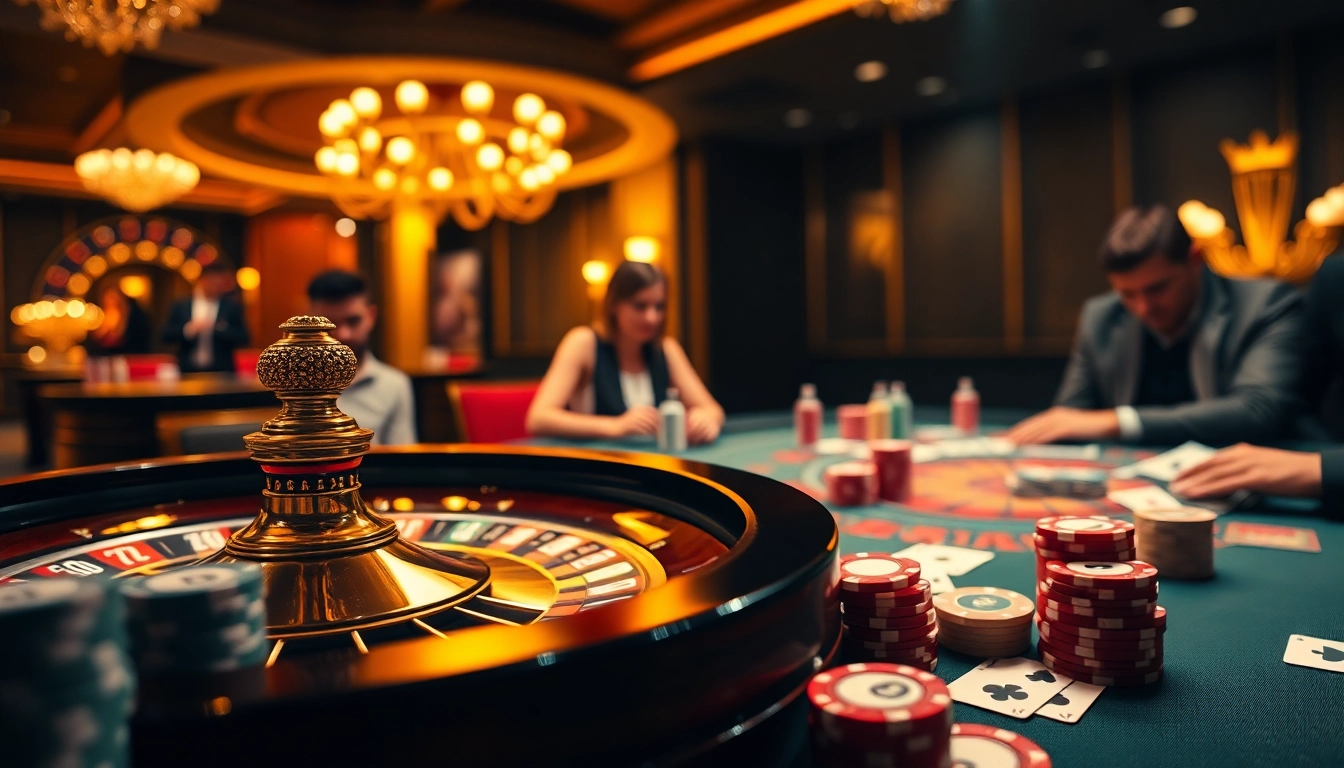 Experience high-stakes gambling at https://123win.free/, featuring vibrant poker chips and an elegant roulette wheel in a luxurious casino.
