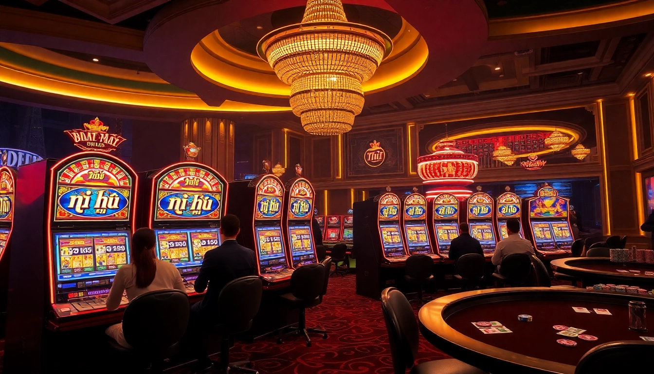 Exciting nổ hũ slot machines in a luxurious casino setting.