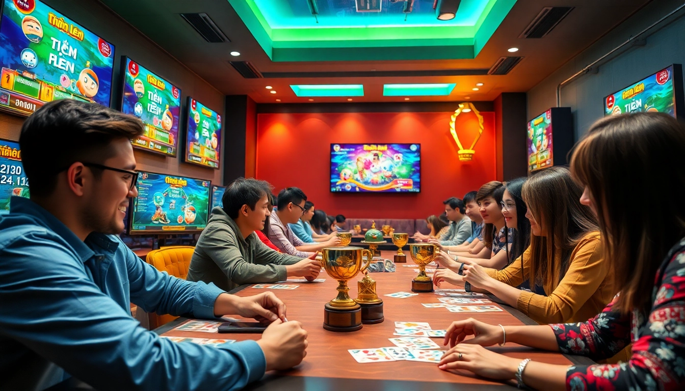 Players engaged in a thrilling game bài experience online, showcasing vibrant card games and exciting interactions.