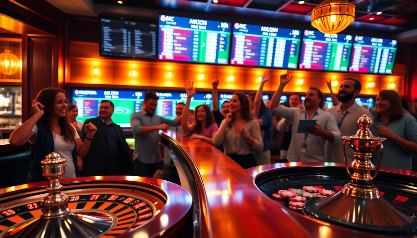 Kèo bóng đá live betting experience with enthusiastic fans in a vibrant sports bar setting.