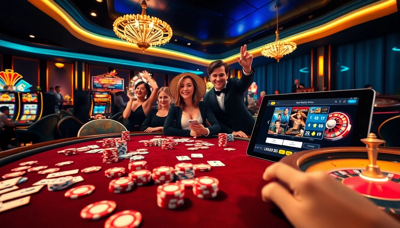 Engaged players strategizing at a poker table in a luxurious casino setting, emphasizing link 88i's exciting offerings.