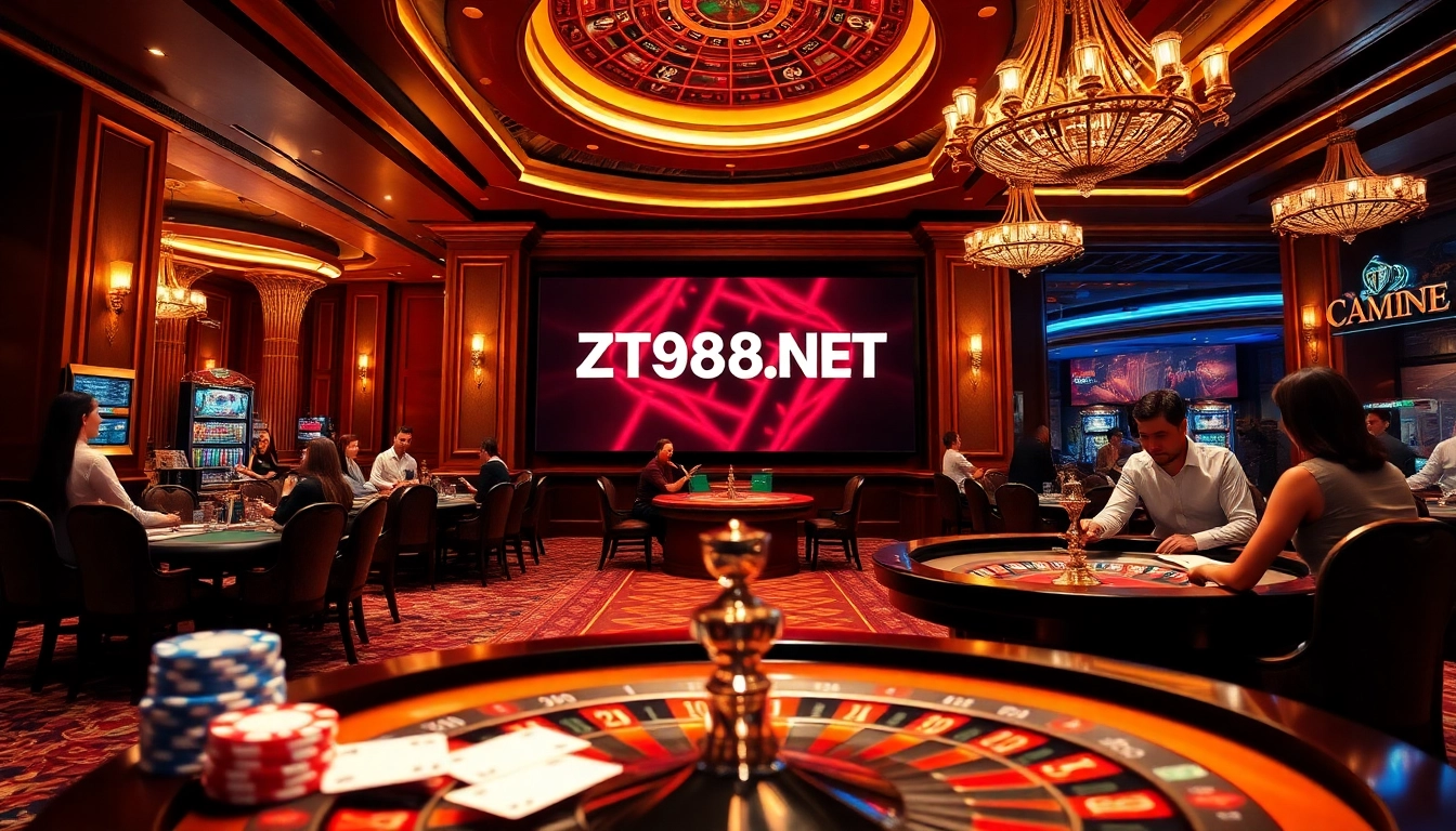 Players enjoy a thrilling gaming experience at ZT9398.NET casino tables, engaging with poker chips and cards.