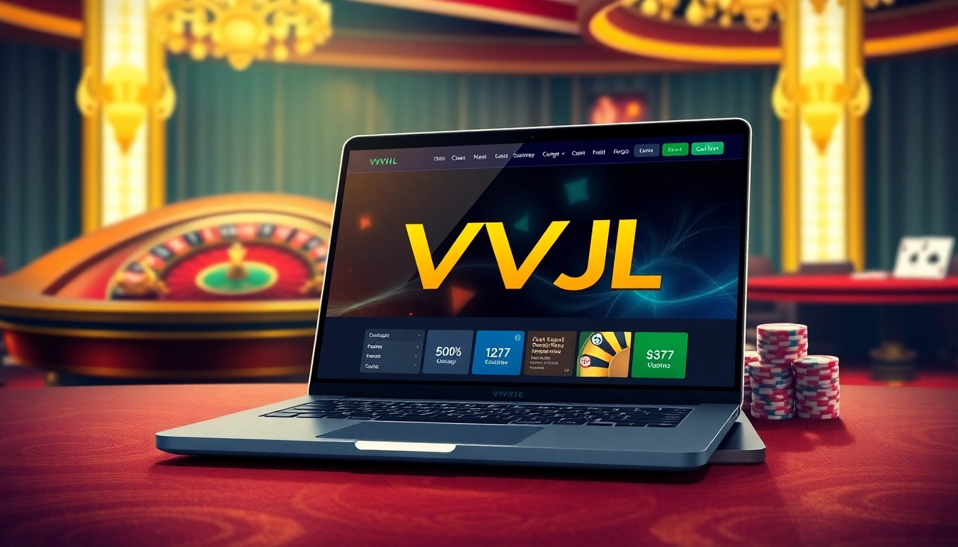 Engaging VVJL online gambling platform scene with chips and cards displayed dynamically.
