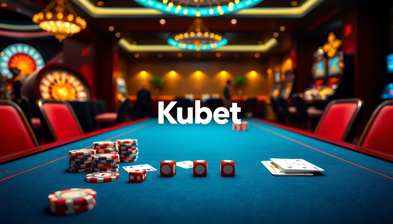 Kubet offers an exciting gambling atmosphere with poker chips, cards, and roulette.