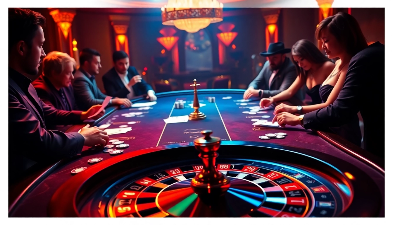 Players strategizing at an mb 88 poker table, filled with vibrant poker chips and cards.