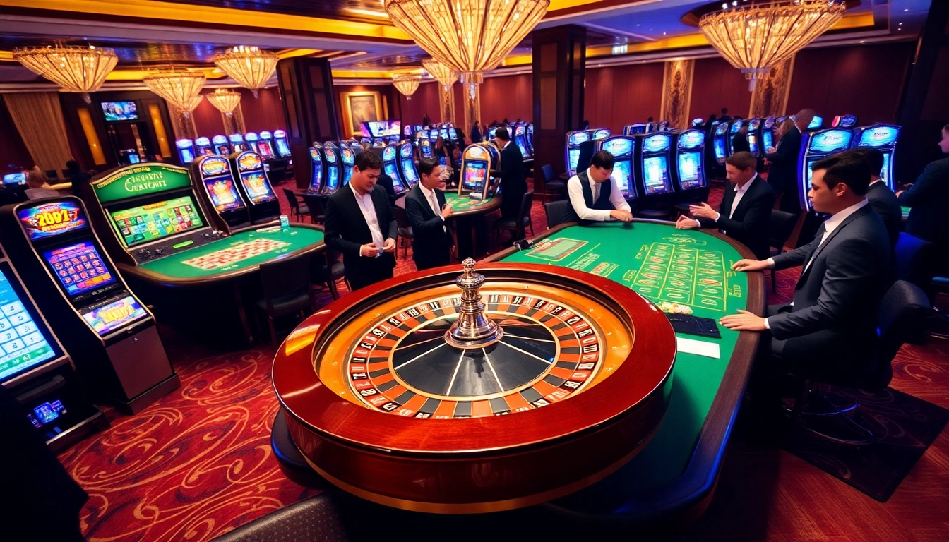 Experience thrilling Sự Kiện KJC at a luxury casino with vibrant games and engaging players.