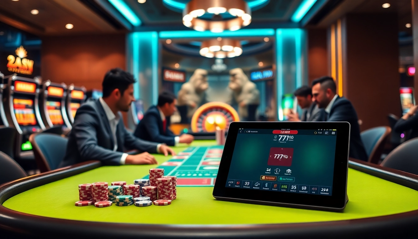 Exciting poker game at 79king casino with colorful chips and vibrant atmosphere.