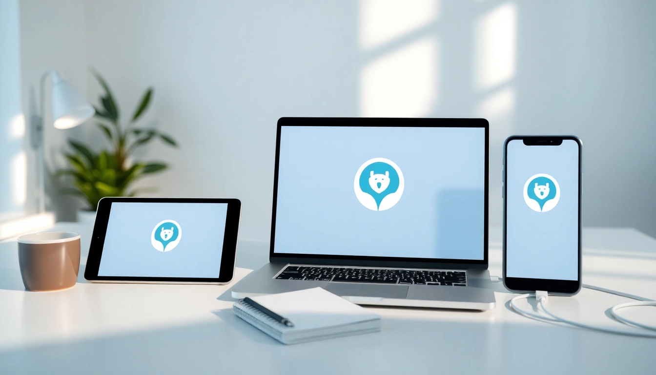 QuickQ官网在设备上展示其先进的 VPN 应用，呈现出简洁、专业的工作环境。