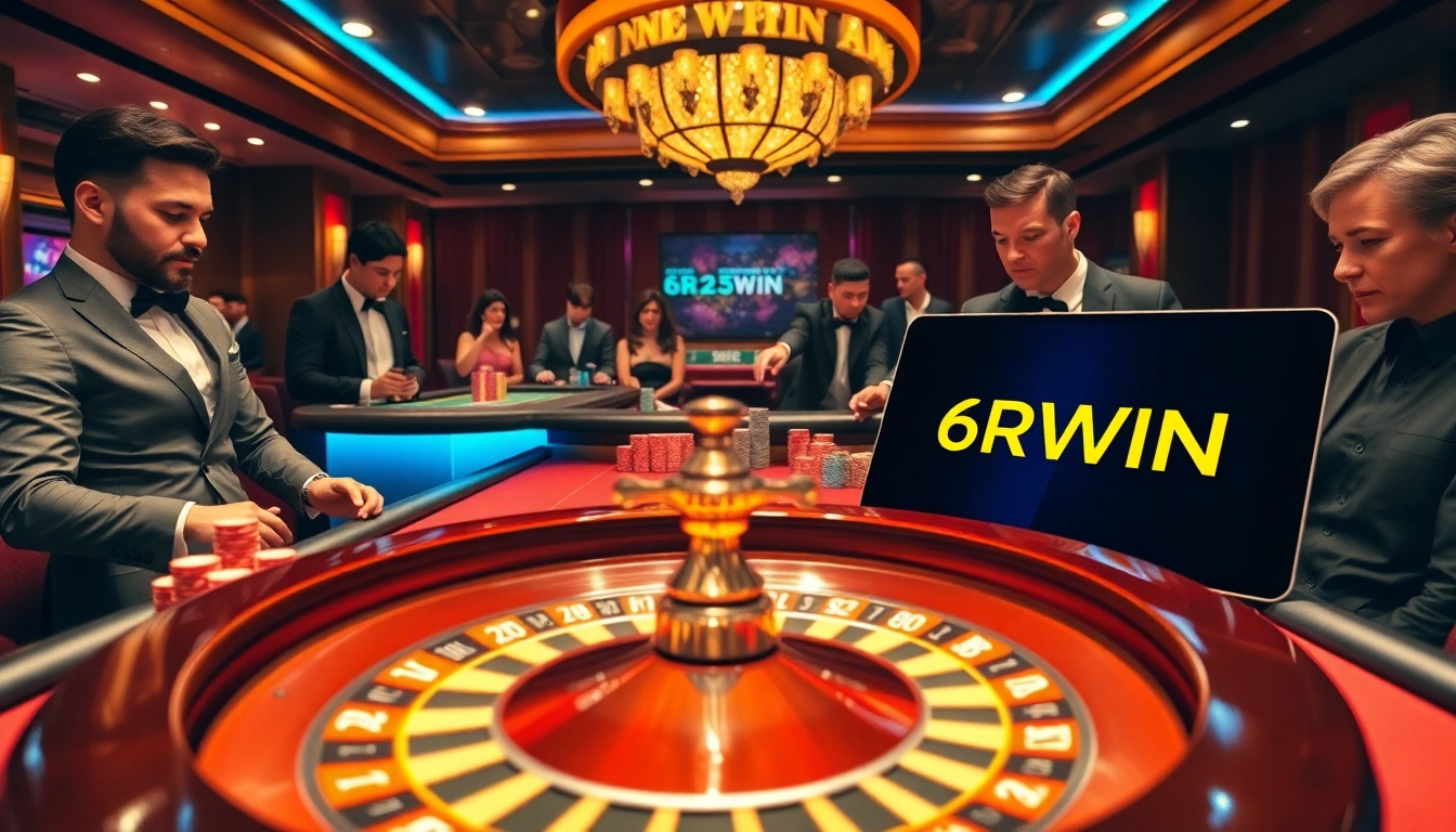 Experience thrilling gameplay at 6RWIN with a vibrant casino scene showcasing excitement and luxury.
