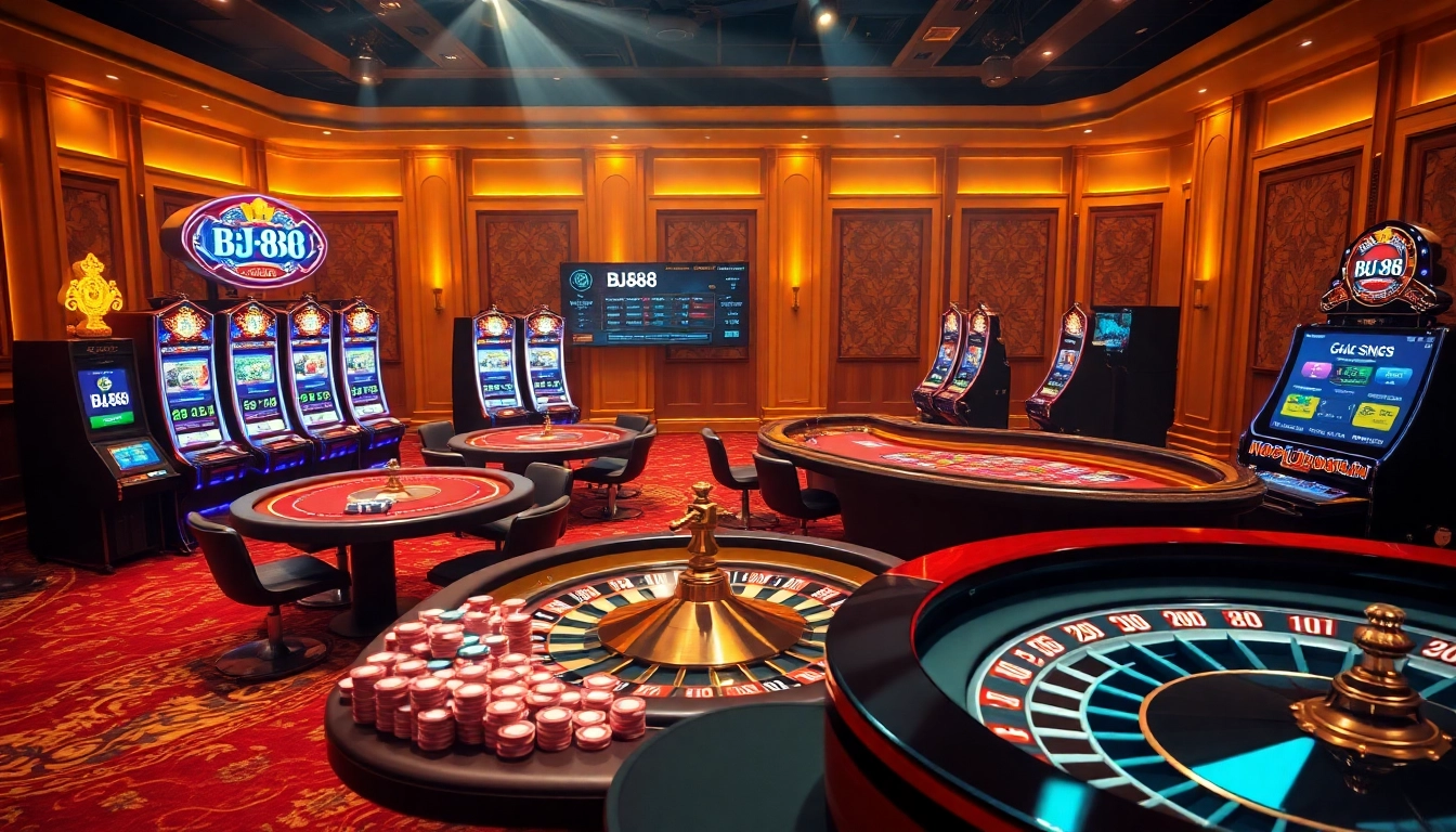 Betting interface and casino elements showcasing excitement of BJ88 online gambling.