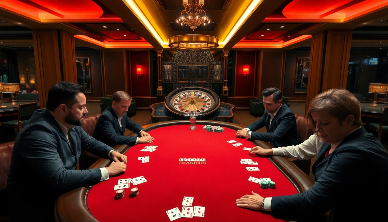 Engaging players at a luxurious poker table, showcasing excitement at https://kk55.gratis/.