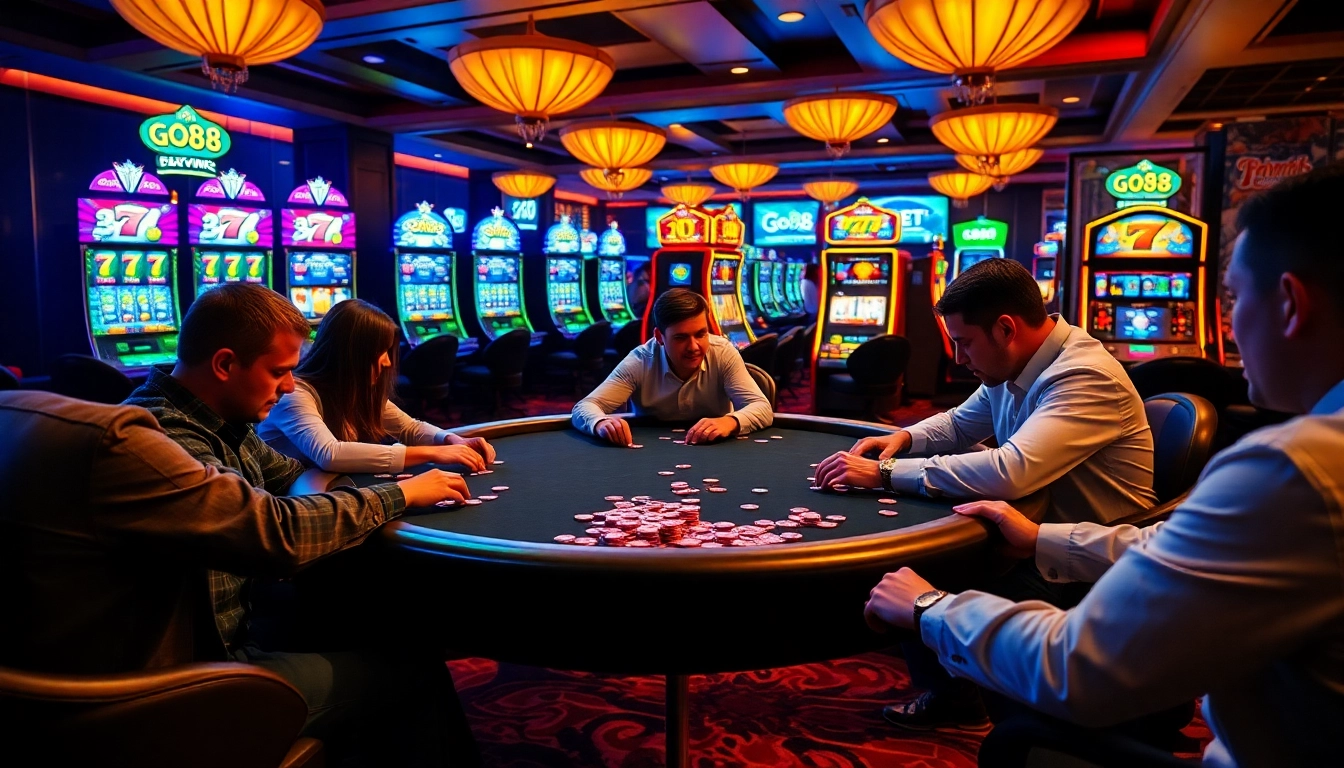 go88 players engaging in an exciting poker game at a luxurious casino table