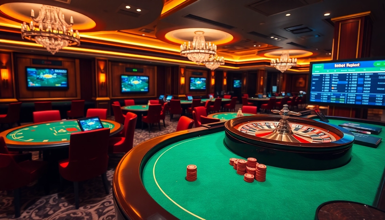 Gambling excitement at 8xbetcom.chat with luxury casino tables and vibrant games.