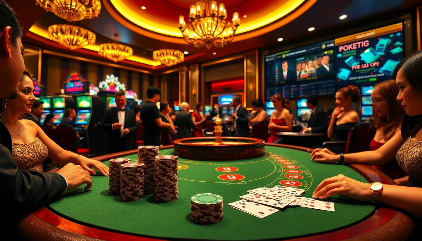 Winning at poker with chips and cards at https://hm88.blue/ casino table in a luxurious setting