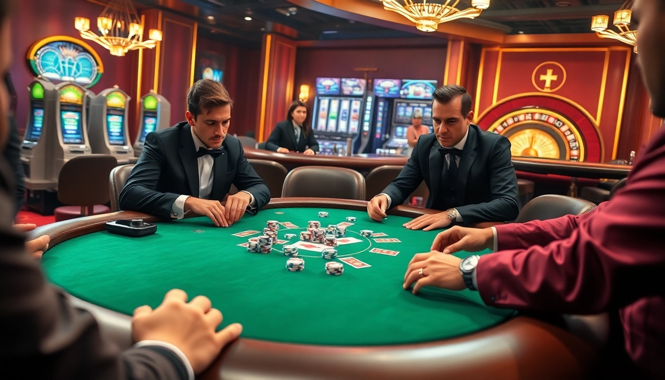 Players enjoying an exhilarating casino game at https://mm88.ru.com/ with vibrant poker chips and cards.