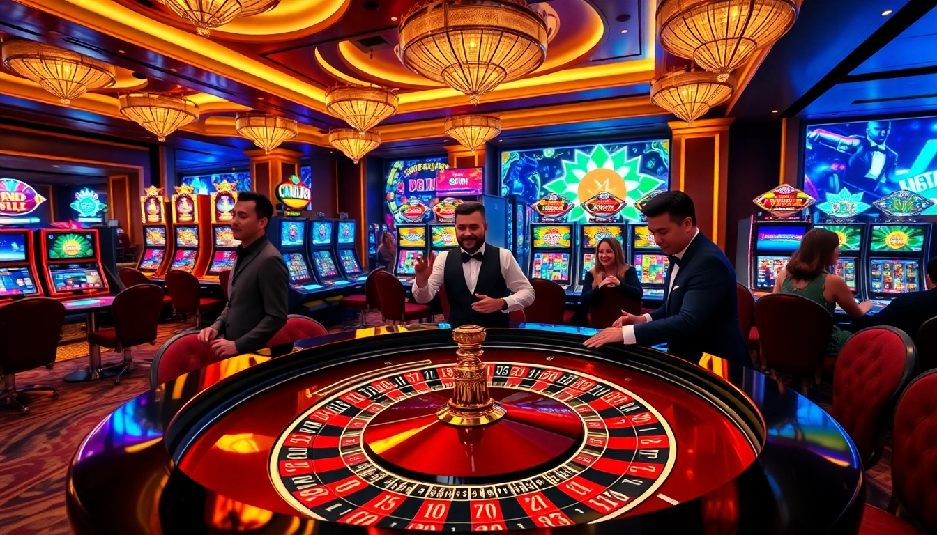 Experience the thrill of gambling at fly88.ad with vibrant roulette tables and slot machines.