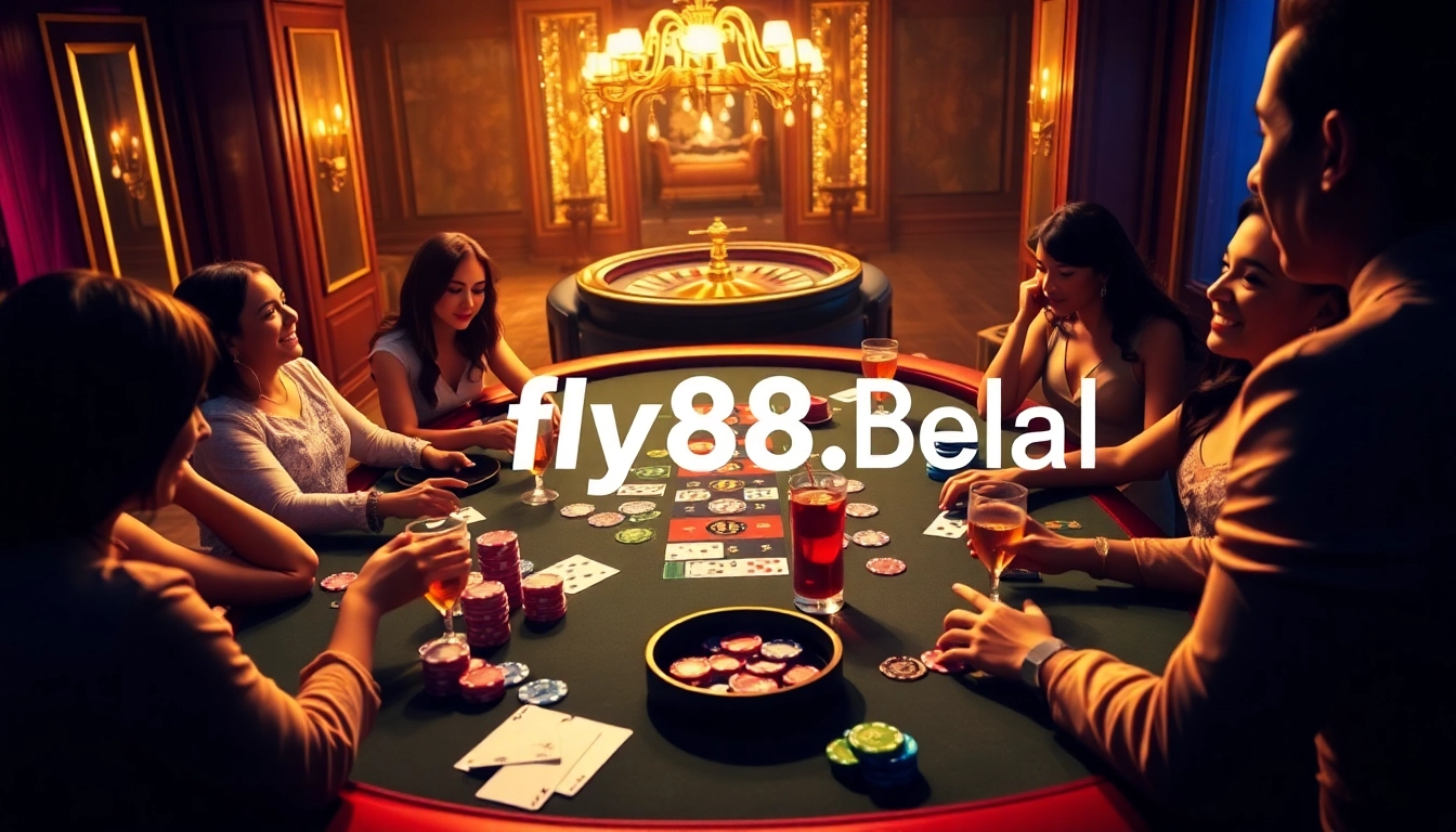 Players enjoying a thrilling poker game at fly88.deal, surrounded by colorful chips and cards.