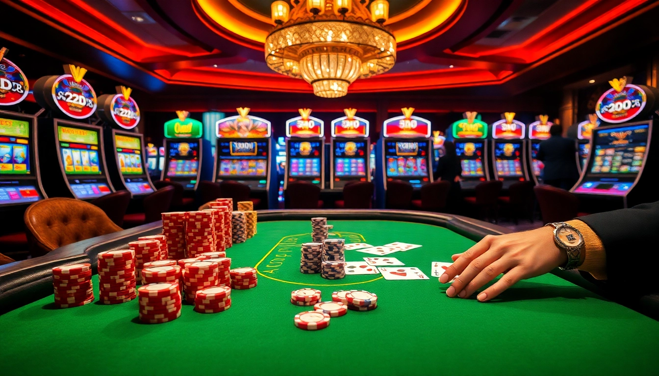 Engage in the thrilling atmosphere of 222BD casino with vibrant poker and slot games.