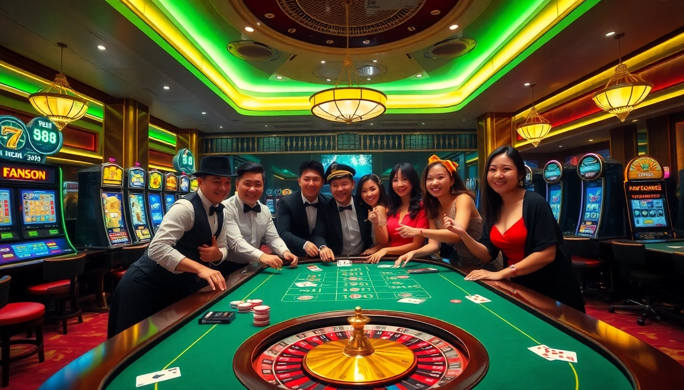 Engaging players celebrating a victory at the casino table of Nhà Cái LC88.