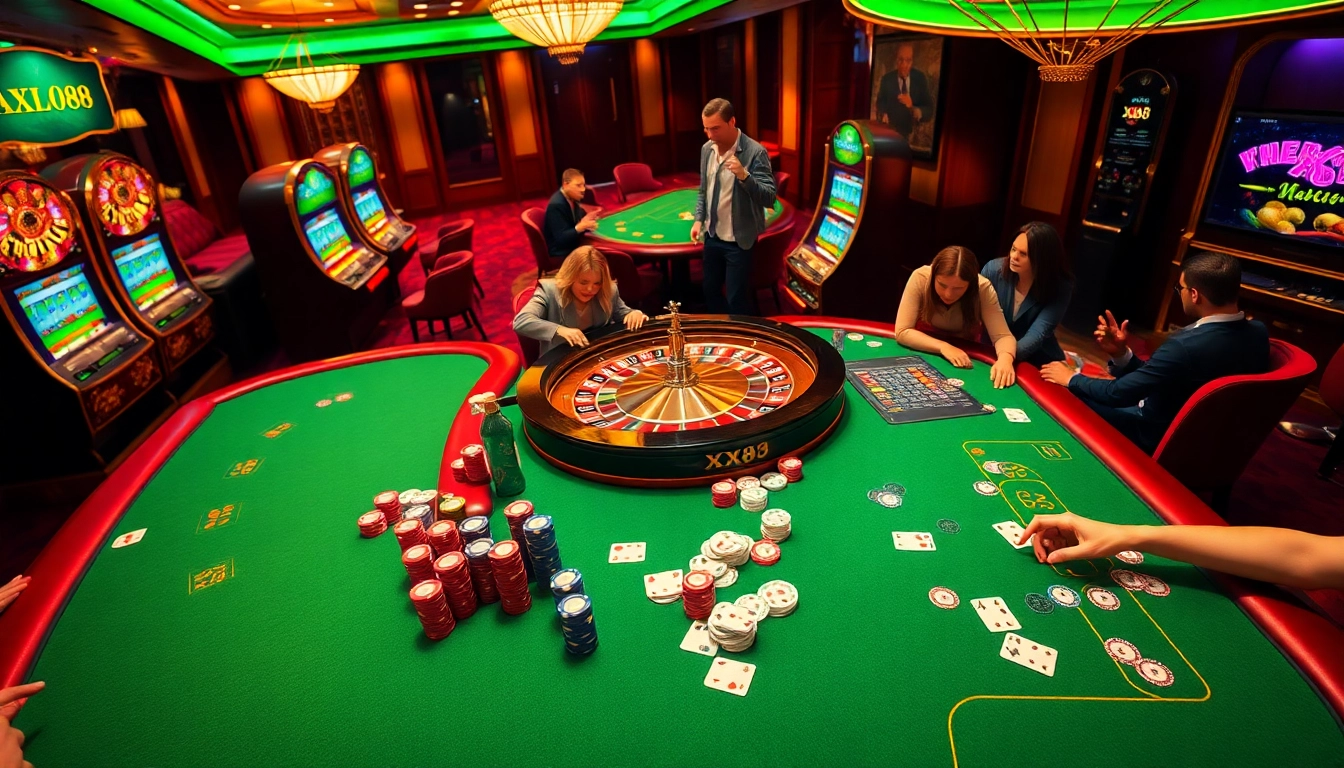 Experience the thrill of playing XX88 at a luxurious casino with vibrant tables and dynamic gameplay.