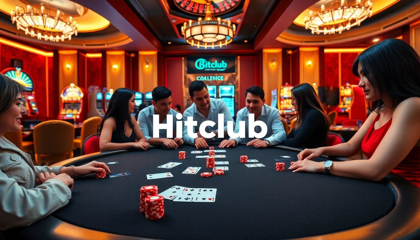 Hitclub gaming scene with intense poker action at a luxurious casino table.