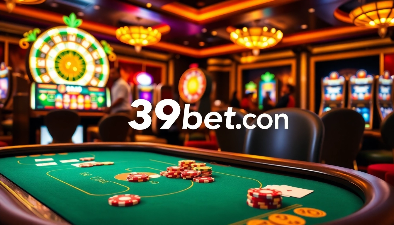 Experience thrilling excitement at 39bet.com with colorful poker chips and glamorous casino tables.