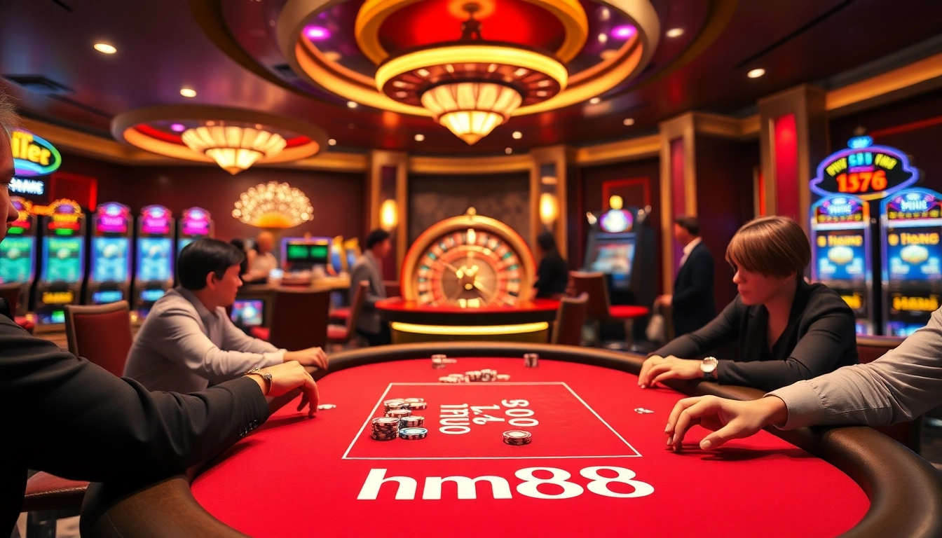 Experience the excitement of hm88 gaming at a vibrant poker table with dynamic gameplay.