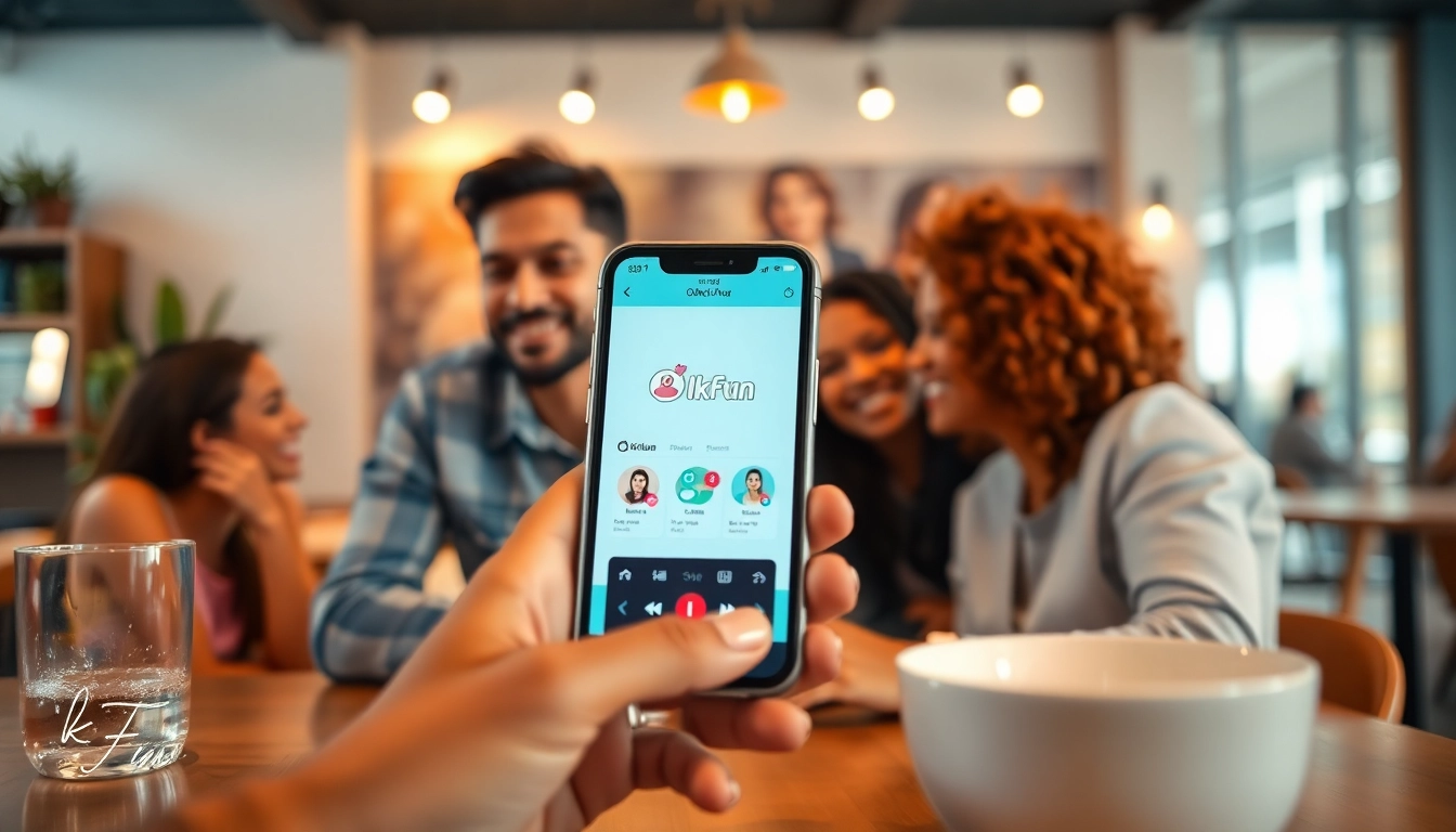 Engaging dating app interface from https://okfun.uk.net/ displayed on a smartphone in a cozy café.