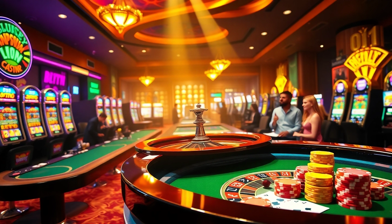 Players enjoying their luck at Luckywin casino tables with lively atmosphere and vibrant games.