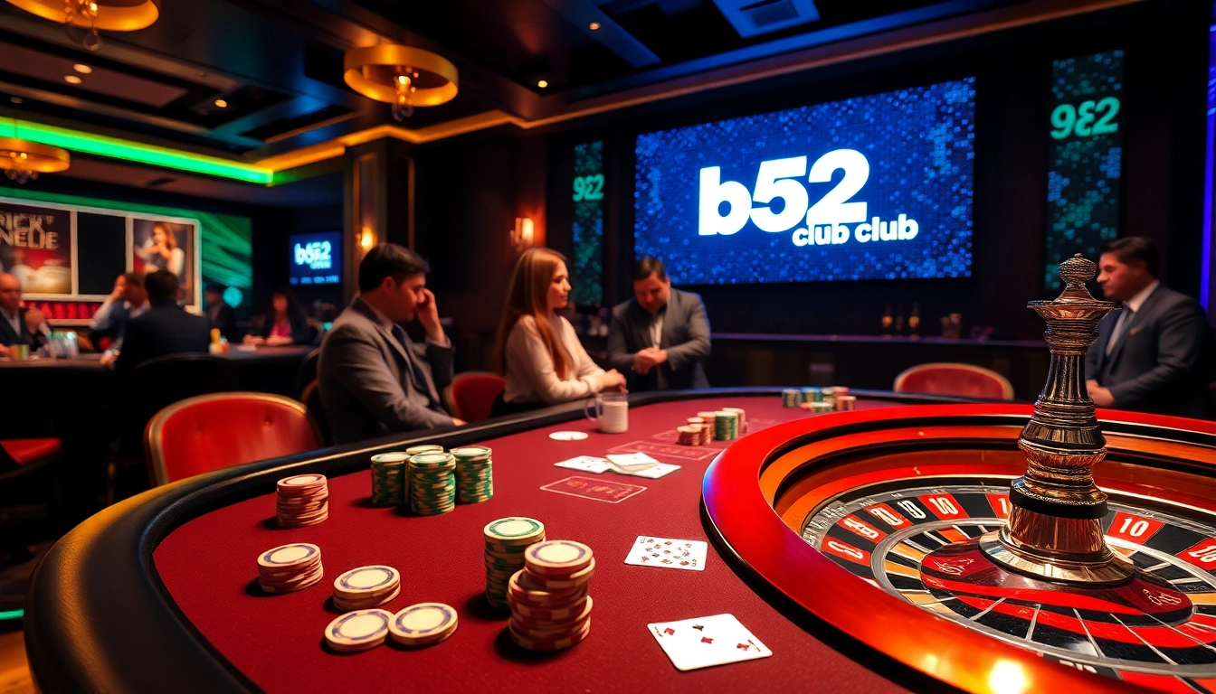 B52club casino scene with a luxurious poker table and exciting gameplay atmosphere.
