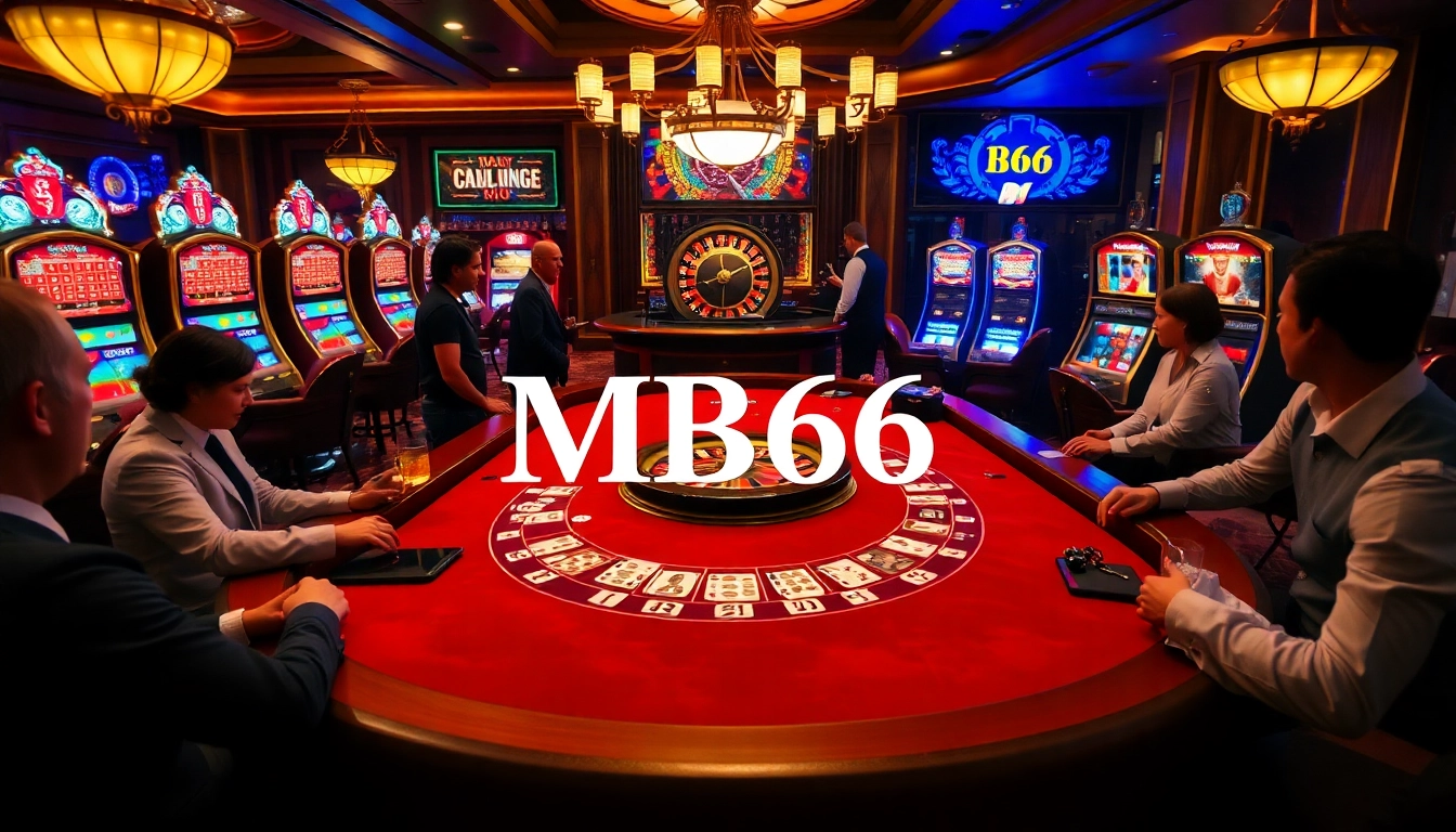 Experience thrilling times at MB66 Casino with luxurious gaming tables and vibrant slot machines.