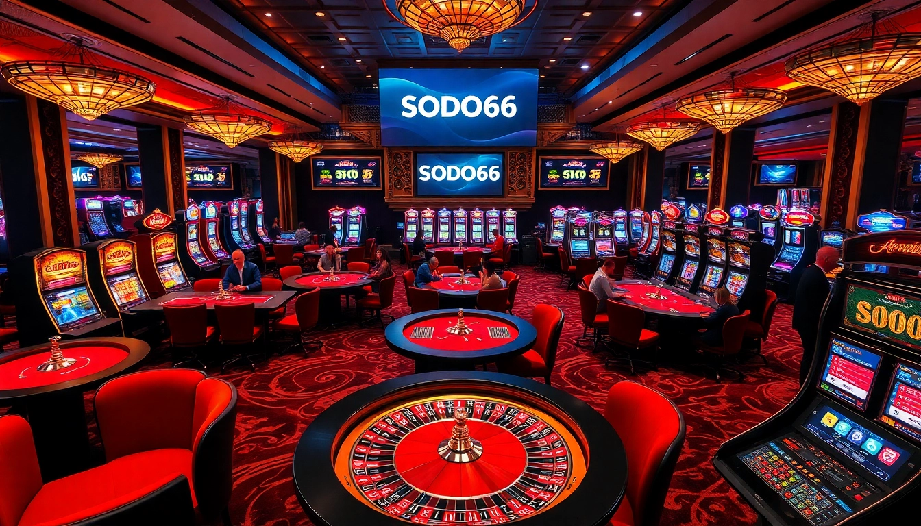 SODO66 offers a luxurious casino atmosphere filled with vibrant slot machines and engaging players.