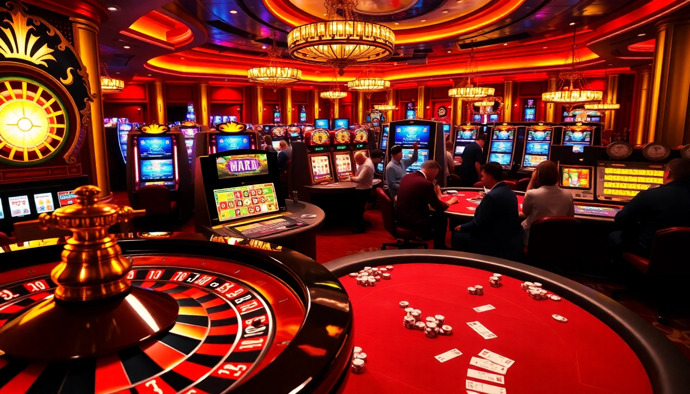 Engaging casino scene featuring online gambling elements of https://kwin.bio/ with roulette and poker games.