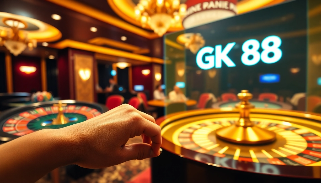 Engaging scene of players involved in exciting gambling activity at GK88 casino.