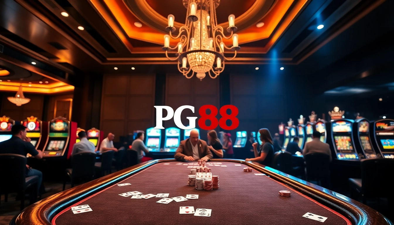 Engaging scene of PG88 casino with players enjoying high-stakes games at luxury tables