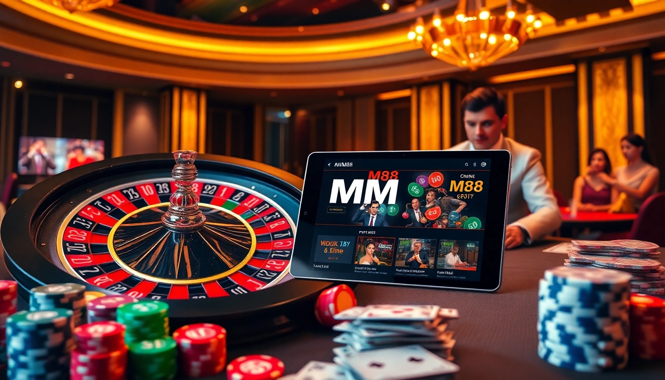 MM88 casino crowd enjoying thrilling bets at a vibrant roulette table.